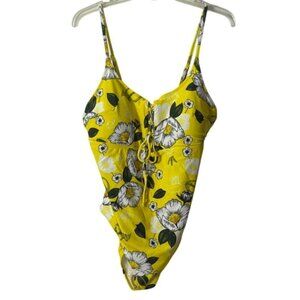 Shekini Womens Yellow Floral One-Piece Swimsuit With Adjustable Straps Size 0X N